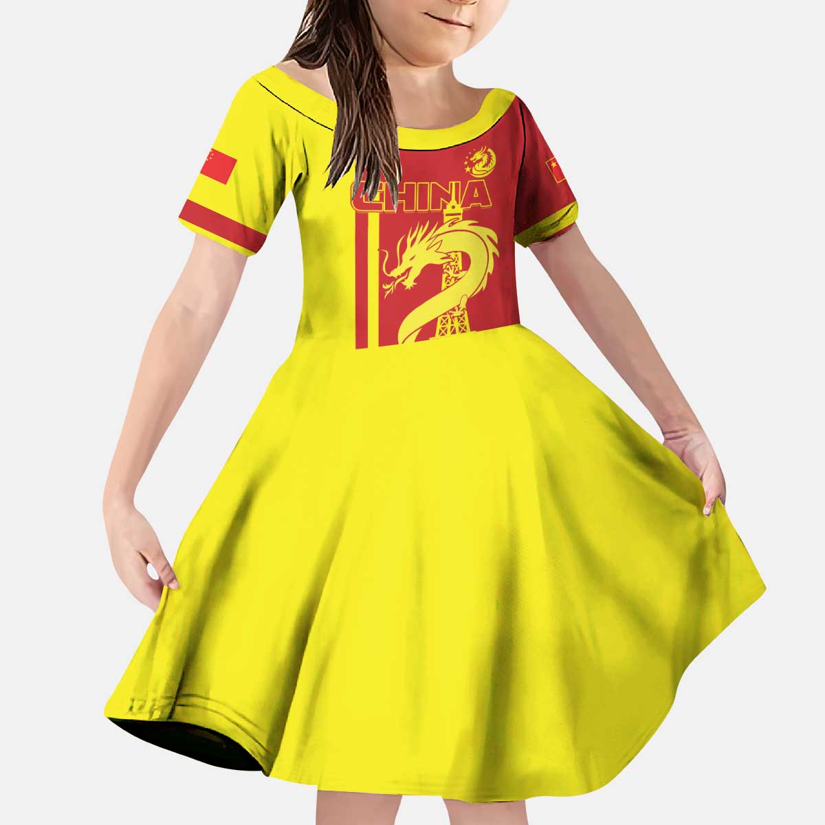 Custom China Kid Short Sleeve Dress Chinese Dragon With Eiffel Tower - Wonder Print Shop