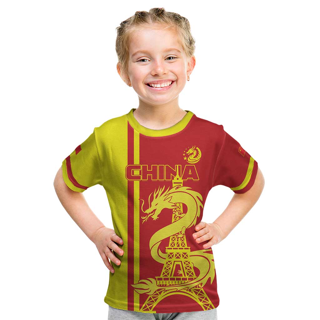 Custom China Kid T Shirt Chinese Dragon With Eiffel Tower - Wonder Print Shop