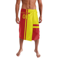 Knee-length skirt with elastic waistband, red and lime yellow central stripe