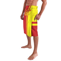 Knee-length skirt with elastic waistband, red and lime yellow vertical panels