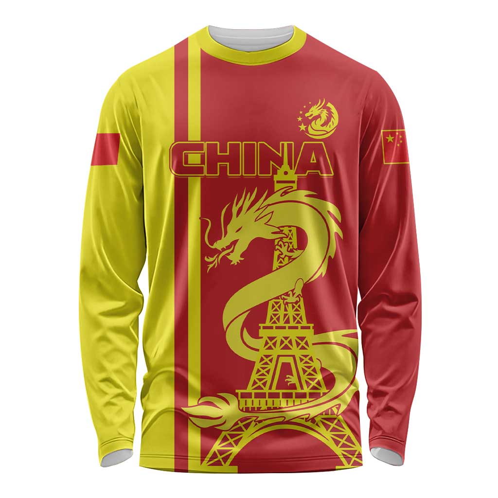 Custom China Long Sleeve Shirt Chinese Dragon With Eiffel Tower - Wonder Print Shop