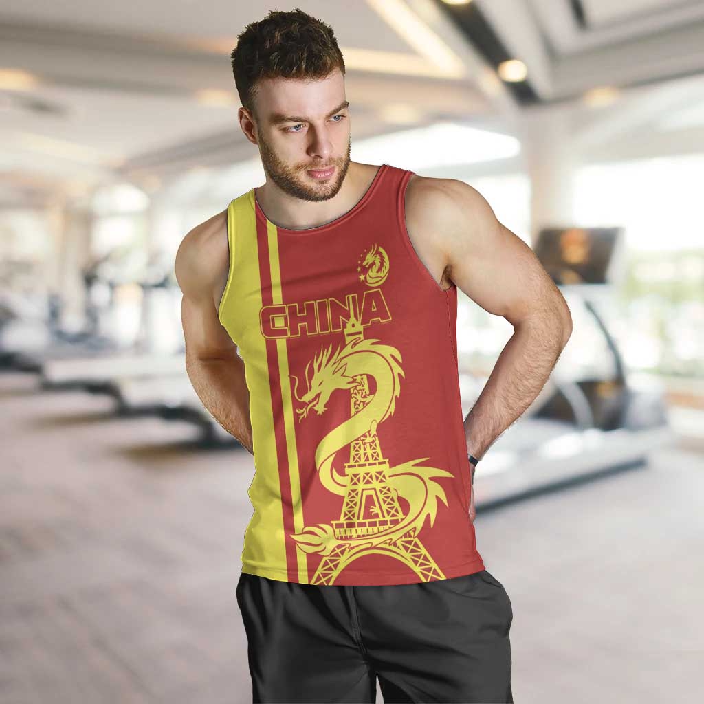 Custom China Men Tank Top Chinese Dragon With Eiffel Tower - Wonder Print Shop