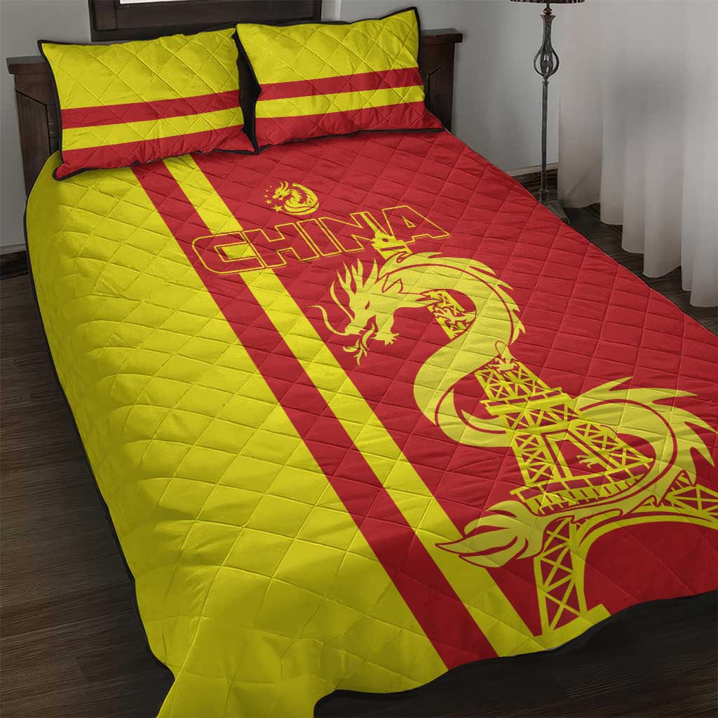 Custom China Quilt Bed Set Chinese Dragon With Eiffel Tower - Wonder Print Shop