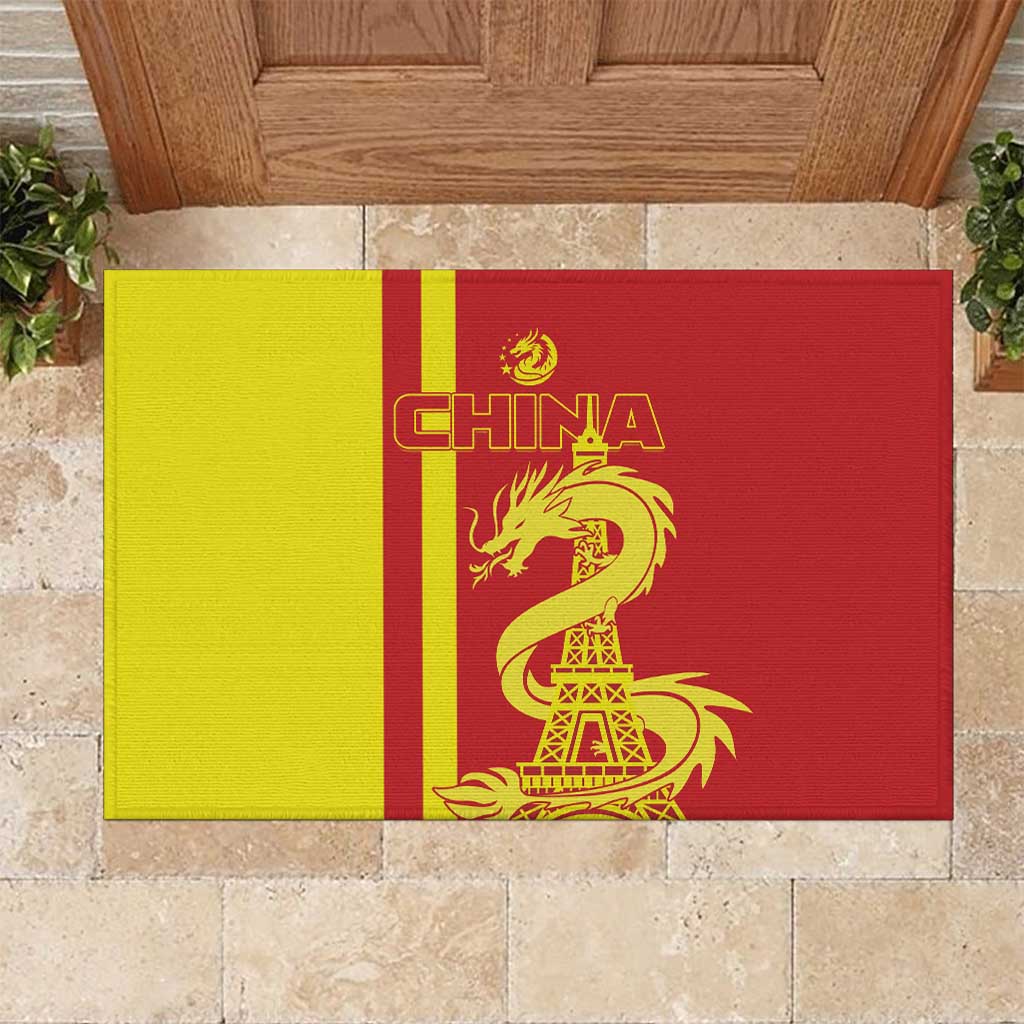 Custom China Rubber Doormat Chinese Dragon With Eiffel Tower - Wonder Print Shop