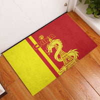 Red-and-yellow China flag doormat with golden dragon and Eiffel Tower center print