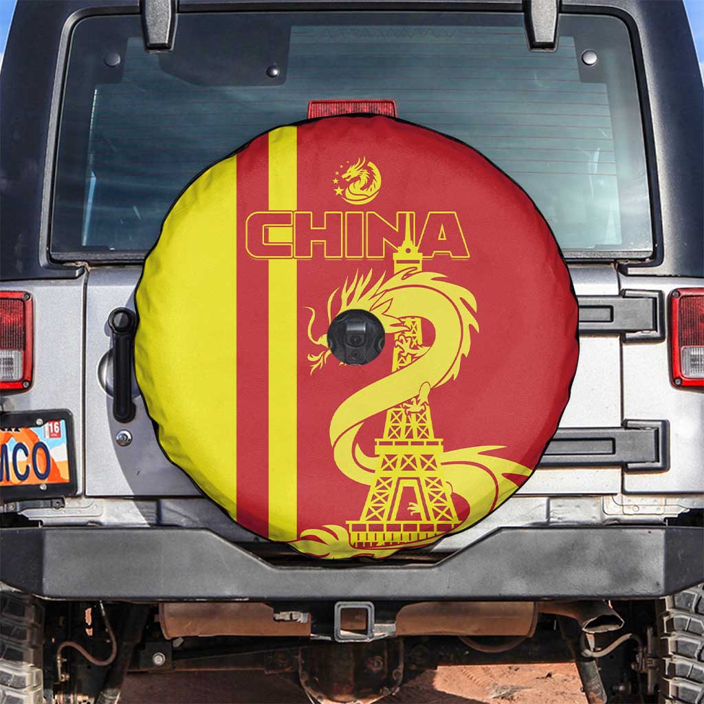 Custom China Spare Tire Cover Chinese Dragon With Eiffel Tower - Wonder Print Shop