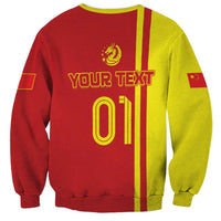 Unisex China sweatshirt, red and lime back with YOUR TEXT and number 01 design