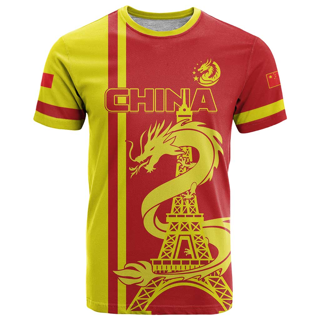 Custom China T Shirt Chinese Dragon With Eiffel Tower - Wonder Print Shop