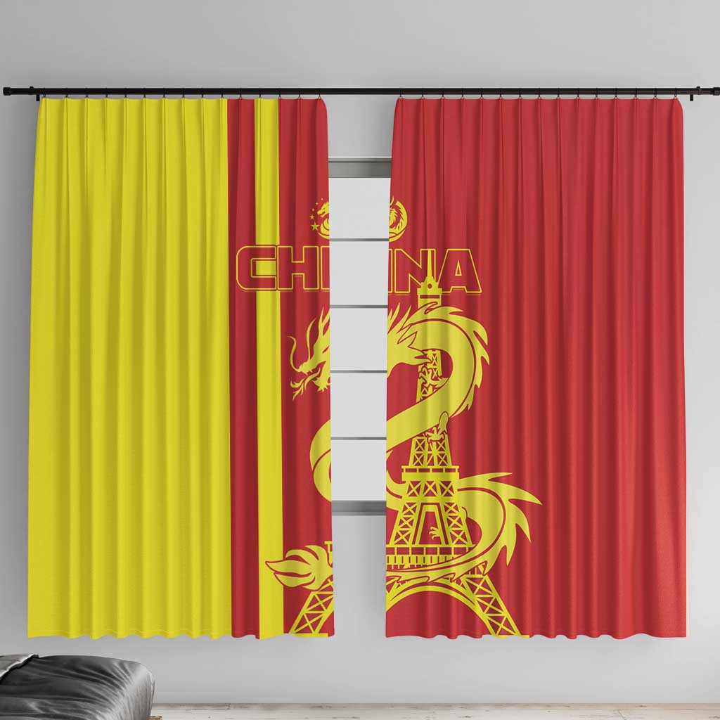 Custom China Window Curtain Chinese Dragon With Eiffel Tower - Wonder Print Shop