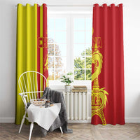 Red and yellow window curtain set with gold dragon and Eiffel Tower motif