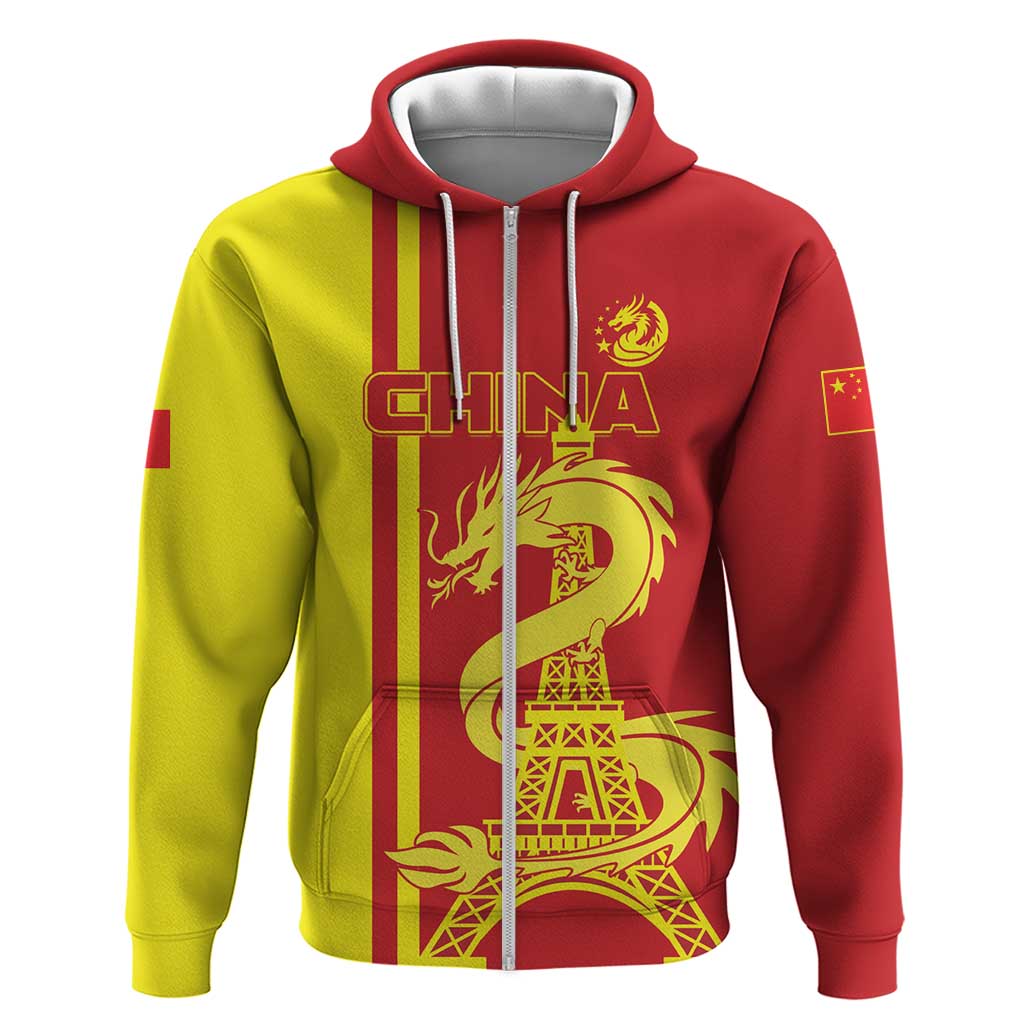 Custom China Zip Hoodie Chinese Dragon With Eiffel Tower - Wonder Print Shop