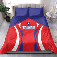 Taiwan-themed duvet cover bedding set with two blue pillowcases and red-blue flag design