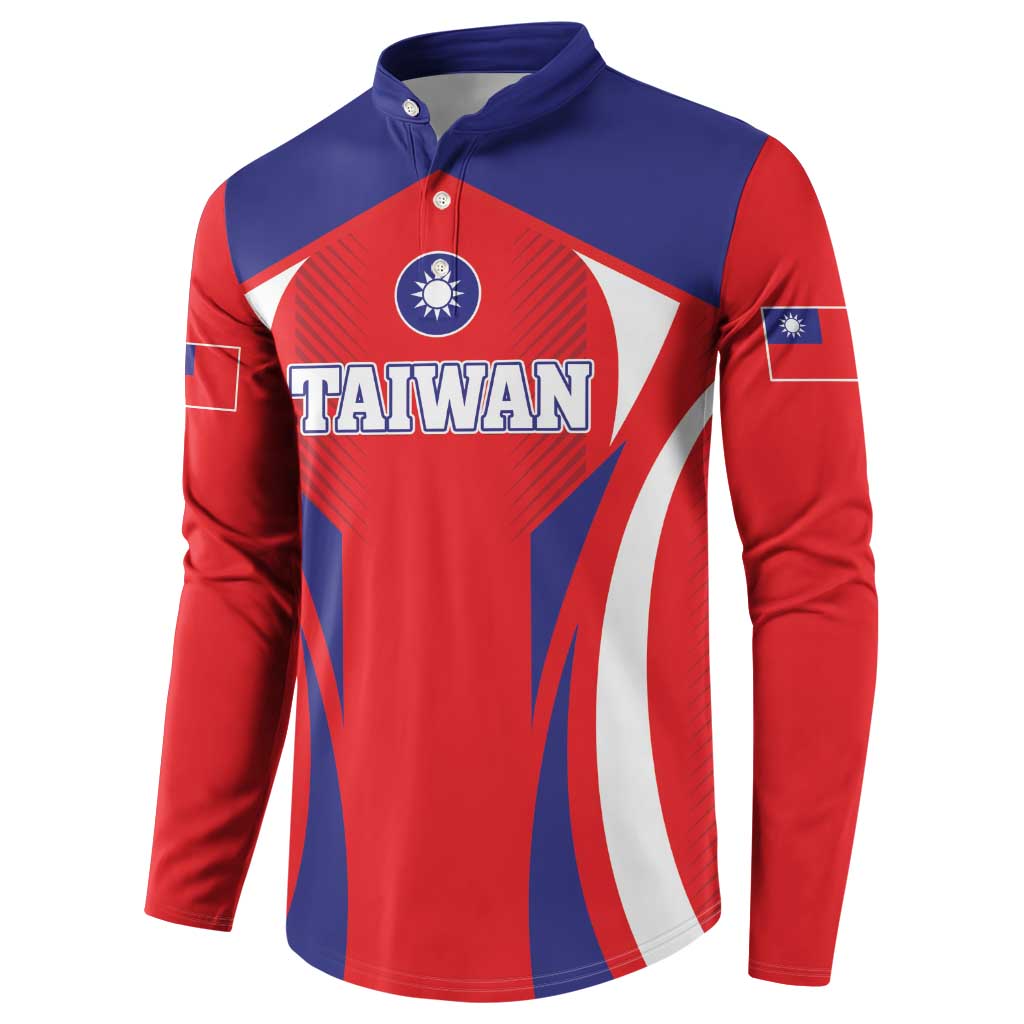 Taiwan-style button sweatshirt with TAIWAN front and sleeve flag patches