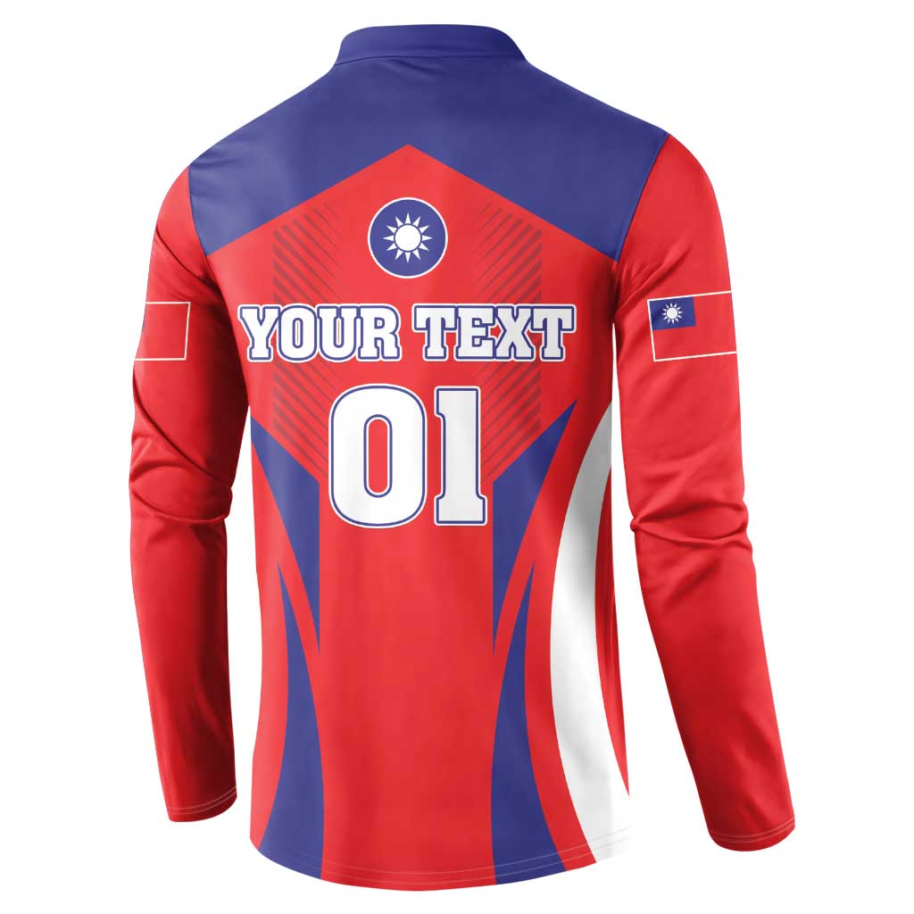 Taiwan-style button sweatshirt, back 'YOUR TEXT 01' graphic, long sleeves