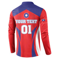 Taiwan-style button sweatshirt, back 'YOUR TEXT 01' graphic, long sleeves