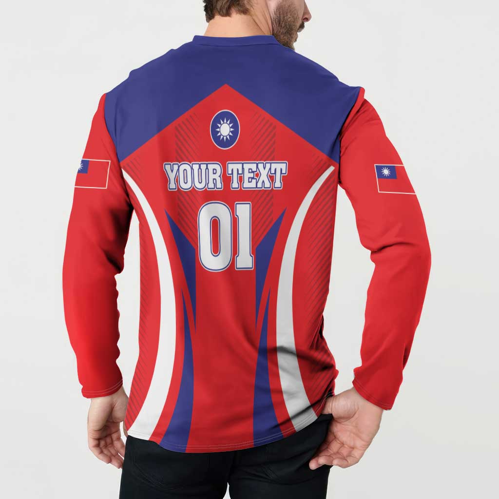 Taiwan-style button sweatshirt, back 'YOUR TEXT 01' graphic with long sleeves