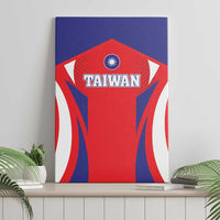 Taiwan flag sporty style stretched canvas wall art, red center and TAIWAN text with white side waves.