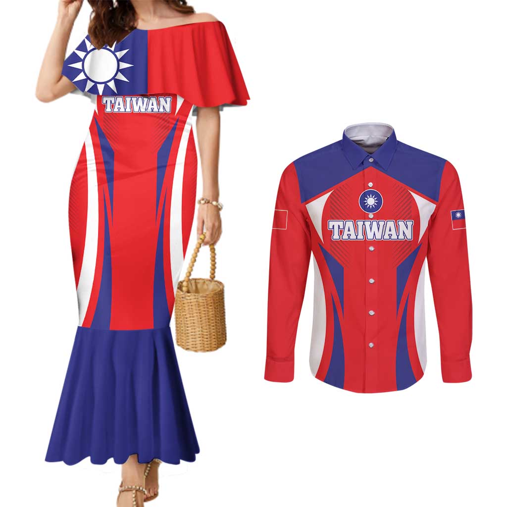 Custom Taiwan Couples Matching Mermaid Dress and Long Sleeve Button Shirt Taiwanese Sporty Flag Style