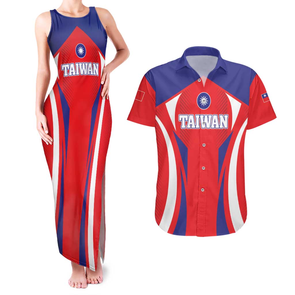 Custom Taiwan Couples Matching Tank Maxi Dress and Hawaiian Shirt Taiwanese Sporty Flag Style - Wonder Print Shop