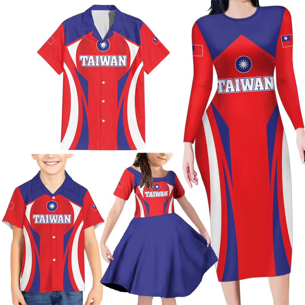 Custom Taiwan Family Matching Long Sleeve Bodycon Dress and Hawaiian Shirt Taiwanese Sporty Flag Style - Wonder Print Shop