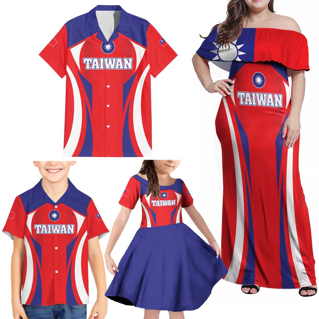 Custom Taiwan Family Matching Off Shoulder Maxi Dress and Hawaiian Shirt Taiwanese Sporty Flag Style - Wonder Print Shop