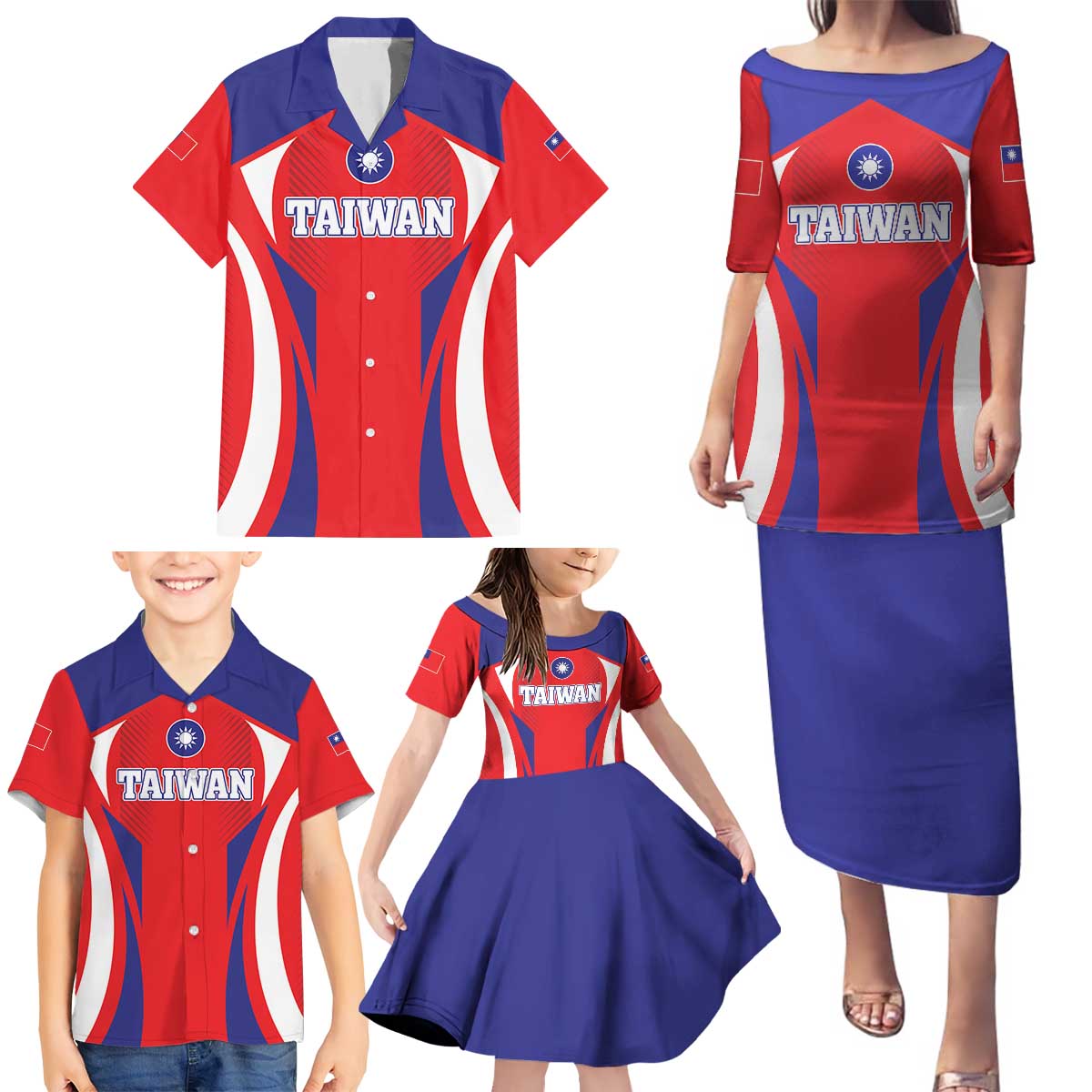 Custom Taiwan Family Matching Puletasi and Hawaiian Shirt Taiwanese Sporty Flag Style - Wonder Print Shop