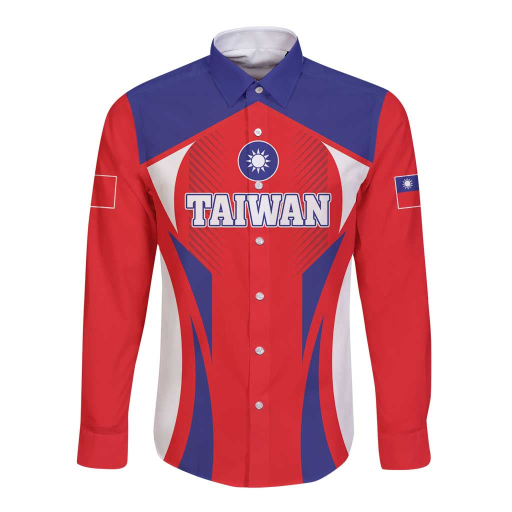 Custom Taiwan Long Sleeve Button Shirt Taiwanese Sporty Flag Style - Wonder Print Shop