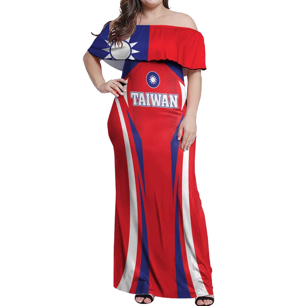 Custom Taiwan Off Shoulder Maxi Dress Taiwanese Sporty Flag Style - Wonder Print Shop