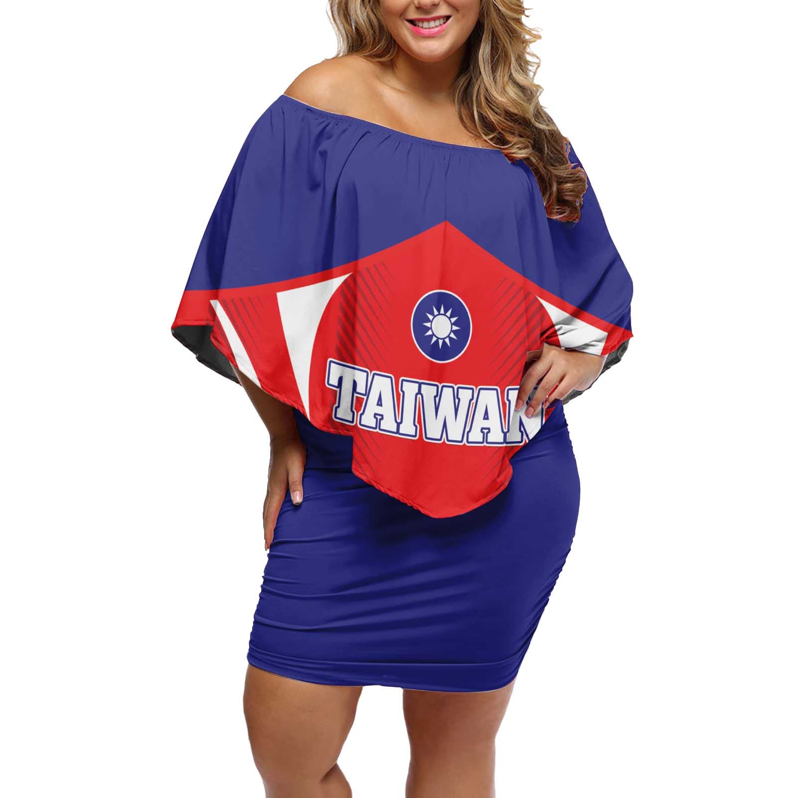 Custom Taiwan Off Shoulder Short Dress Taiwanese Sporty Flag Style - Wonder Print Shop