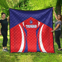 Quilted Taiwan flag throw blanket with blue top, red center, and white curved stripes