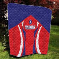 Quilted Taiwan flag blanket folded with blue border, red shield, and white wave stripes