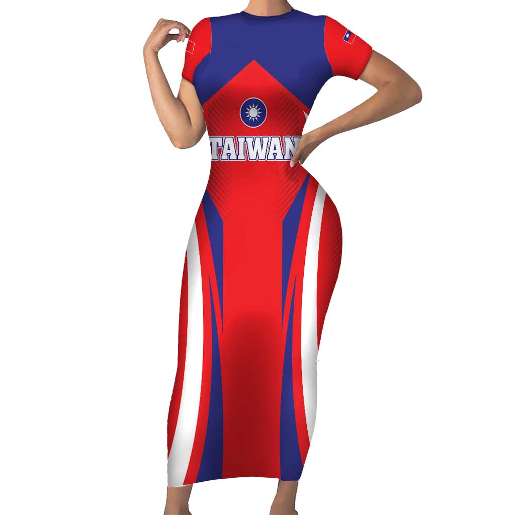 Custom Taiwan Short Sleeve Bodycon Dress Taiwanese Sporty Flag Style - Wonder Print Shop