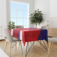 Red, blue, and white Taiwan sporty flag tablecloth with folded corner drape