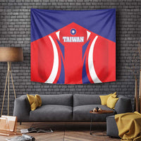 Taiwan flag style tapestry wall hanging with large red-and-blue jersey graphic and “TAIWAN”