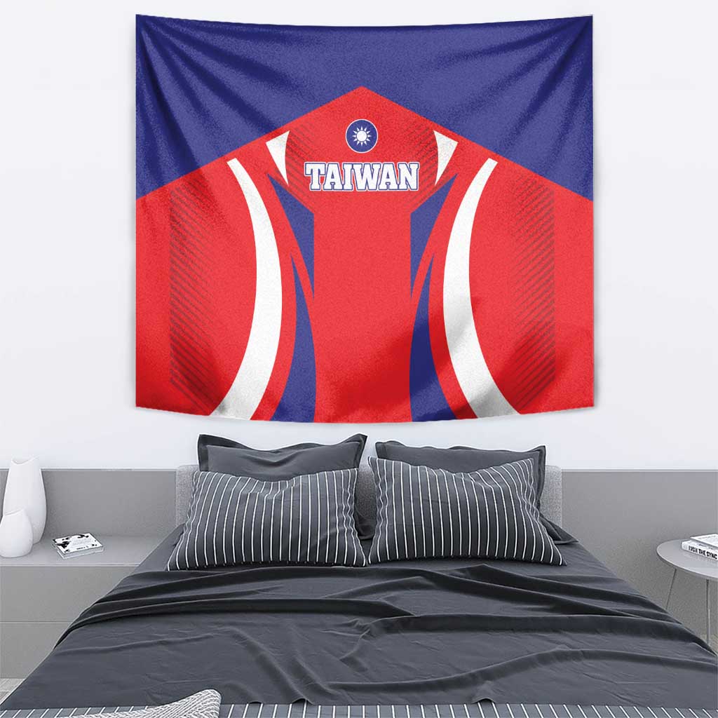Taiwan flag style tapestry hanging banner with “TAIWAN” lettering and red jersey graphic