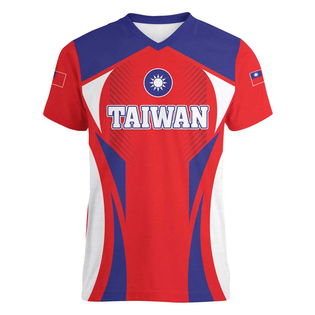 Custom Taiwan Women V-Neck T-Shirt Taiwanese Sporty Flag Style - Wonder Print Shop