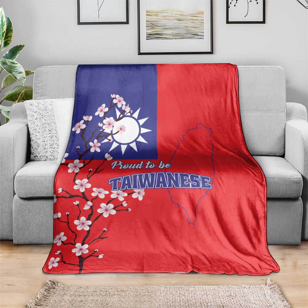 Red and blue Taiwan flag blanket with plum blossoms and Taiwan map emblem