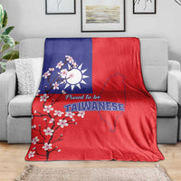 Red and blue Taiwan flag blanket with plum blossoms and Taiwan map emblem