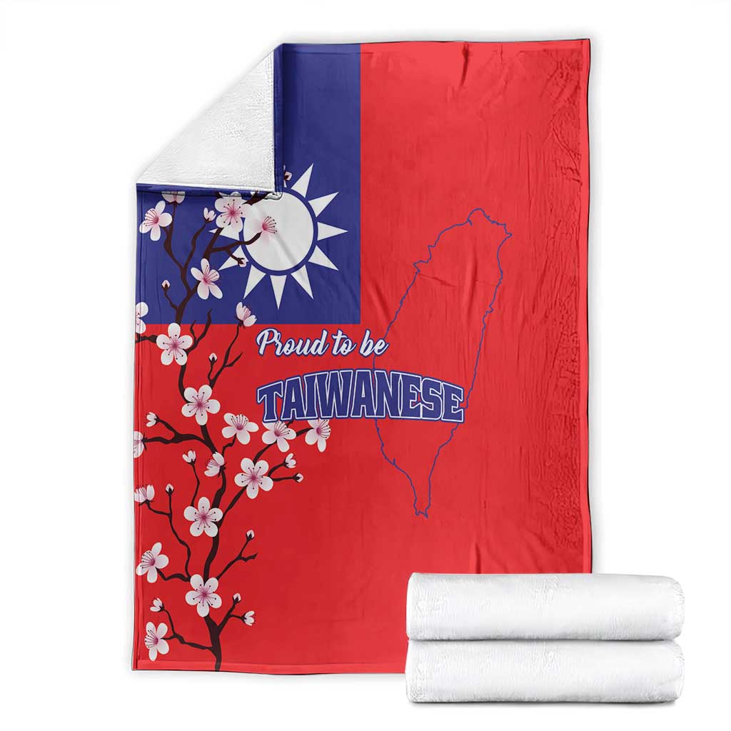Folded red and blue Taiwan flag blanket with plum blossoms and Taiwan map emblem