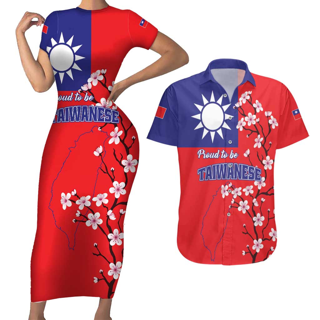 Personalized Proud To Be Taiwanese Couples Matching Short Sleeve Bodycon Dress and Hawaiian Shirt Flag Map Plum Blossom - Wonder Print Shop