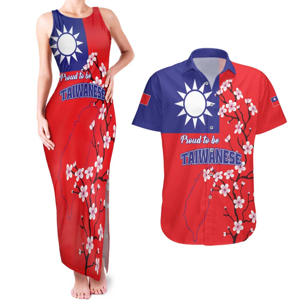 Personalized Proud To Be Taiwanese Couples Matching Tank Maxi Dress and Hawaiian Shirt Flag Map Plum Blossom - Wonder Print Shop