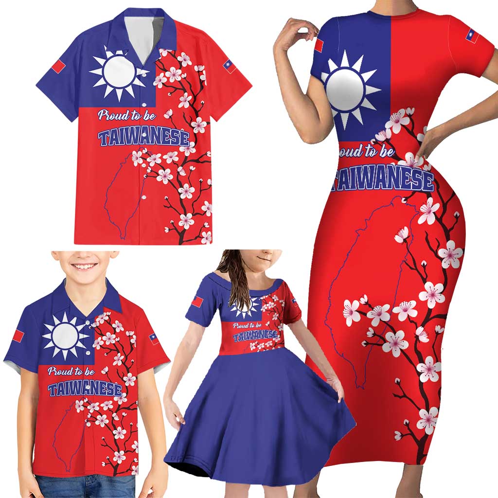 Personalized Proud To Be Taiwanese Family Matching Short Sleeve Bodycon Dress and Hawaiian Shirt Flag Map Plum Blossom - Wonder Print Shop