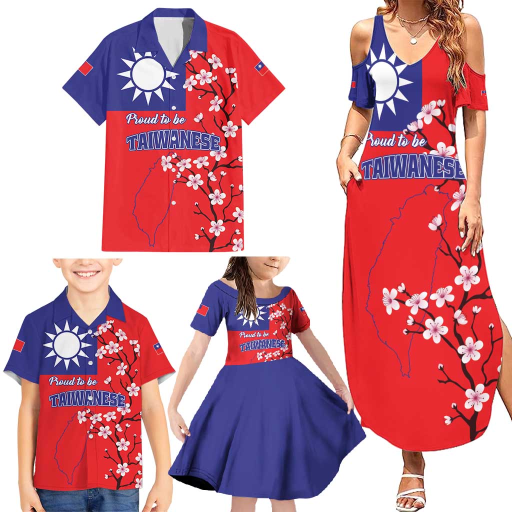 Personalized Proud To Be Taiwanese Family Matching Summer Maxi Dress and Hawaiian Shirt Flag Map Plum Blossom - Wonder Print Shop