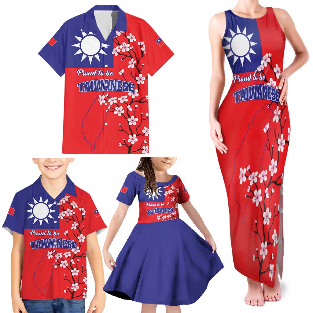 Personalized Proud To Be Taiwanese Family Matching Tank Maxi Dress and Hawaiian Shirt Flag Map Plum Blossom - Wonder Print Shop