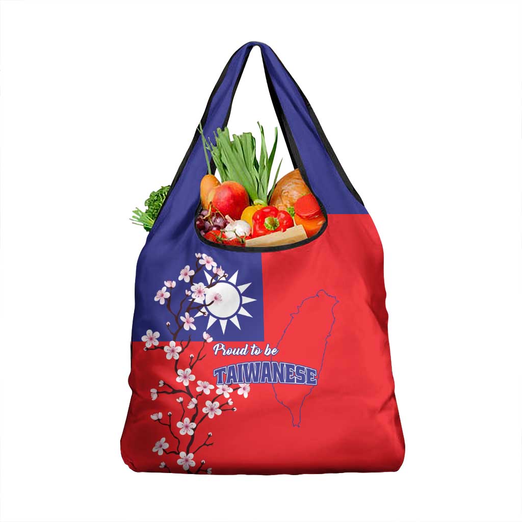 Proud To Be Taiwanese Grocery Bag Flag Map Plum Blossom