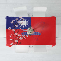 Red tablecloth with blue Taiwan map and plum blossom print