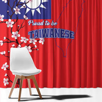 Red and blue curtain with plum blossoms, Taiwan map, and 'Proud to be Taiwanese'