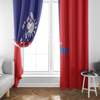 Pair of blue and red window curtains with plum blossoms and Taiwan map design