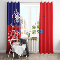 Blue and red Taiwan-themed window curtains with plum blossoms and Taiwan map