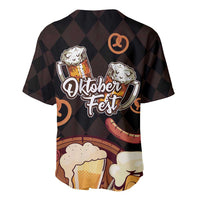 Black argyle baseball jersey with Oktoberfest beer stein print and short sleeves